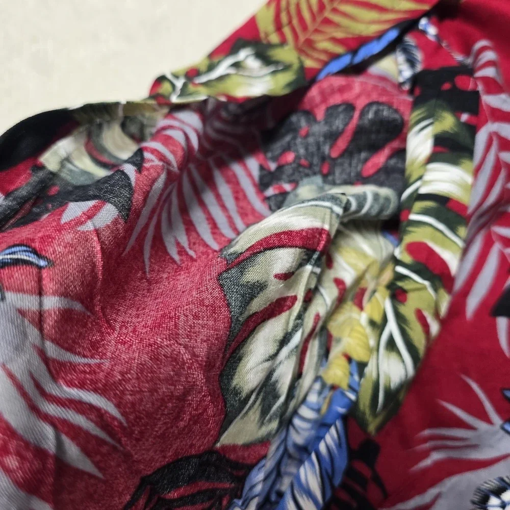 Tropiko Women's Wide Leg Split Pants‎ Red Tropical Floral Print Boho Summer S,M